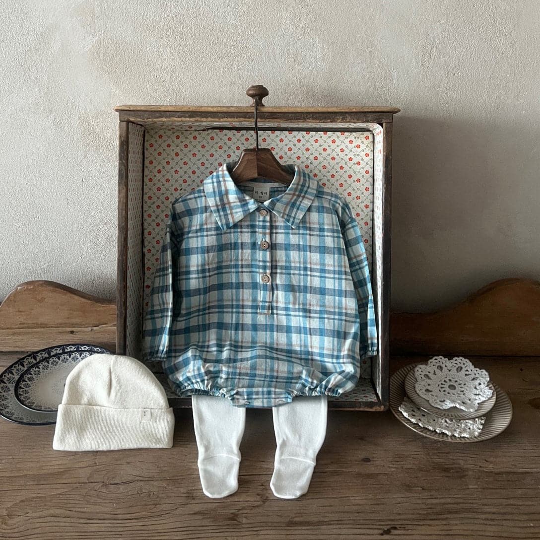 Baby Lala Spring Flannel Shirt Romper (0-24m) - Blue - AT NOON STORE