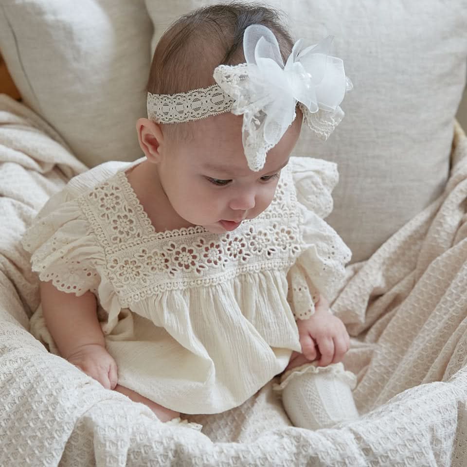Baby Ruffle Lace Sleeve Floral Embroidery Neck Romper (3-15m) - AT NOON STORE