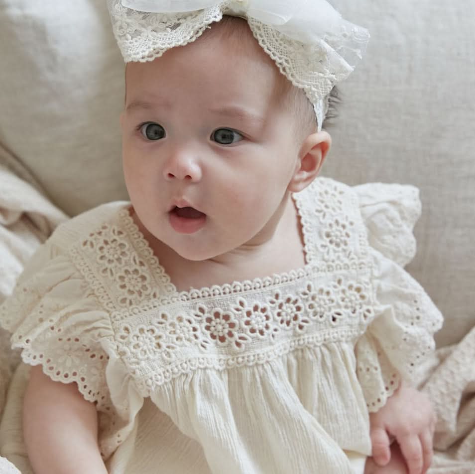 Baby Ruffle Lace Sleeve Floral Embroidery Neck Romper (3-15m) - AT NOON STORE