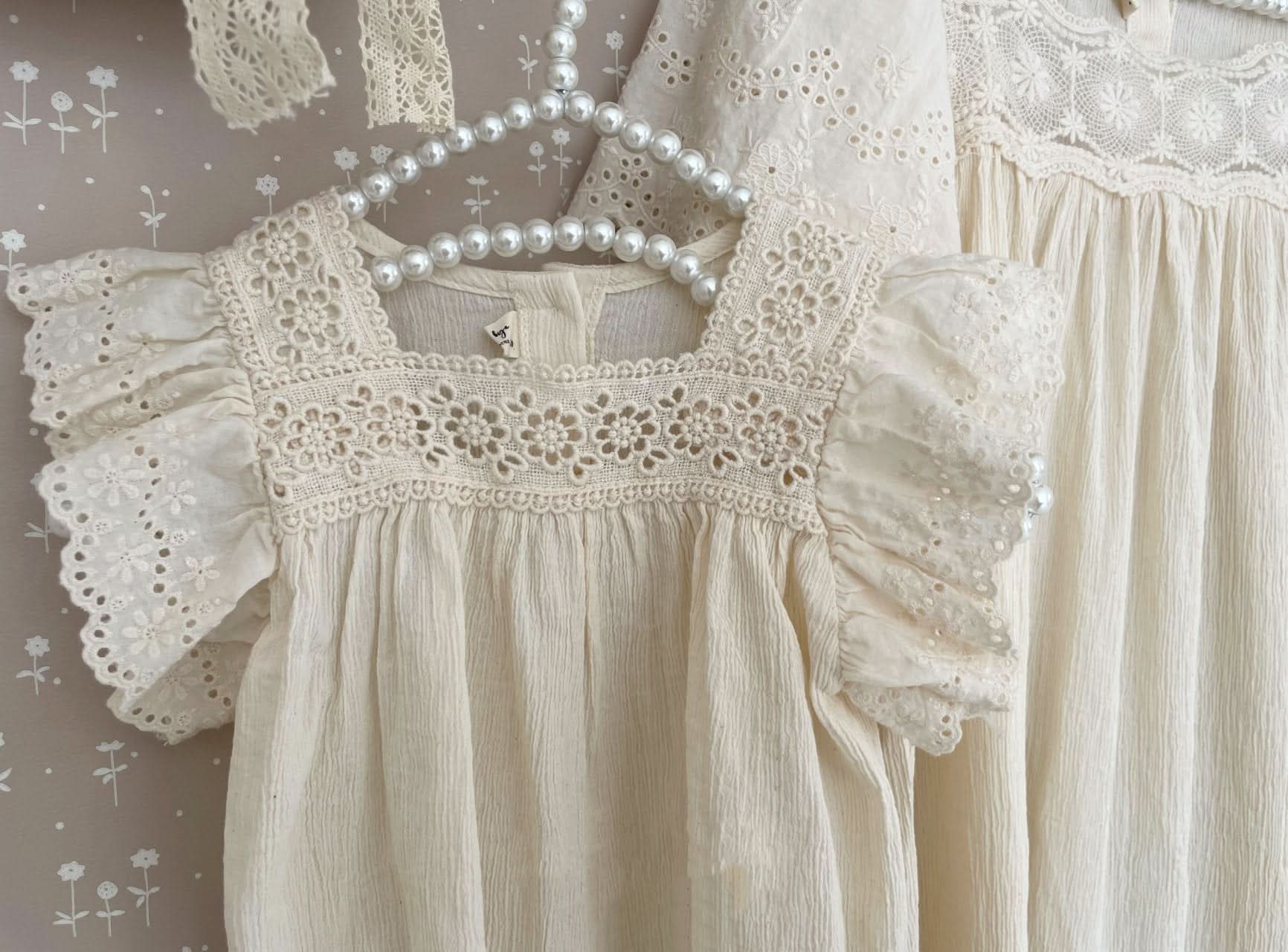 Baby Ruffle Lace Sleeve Floral Embroidery Neck Romper (3-15m) - AT NOON STORE