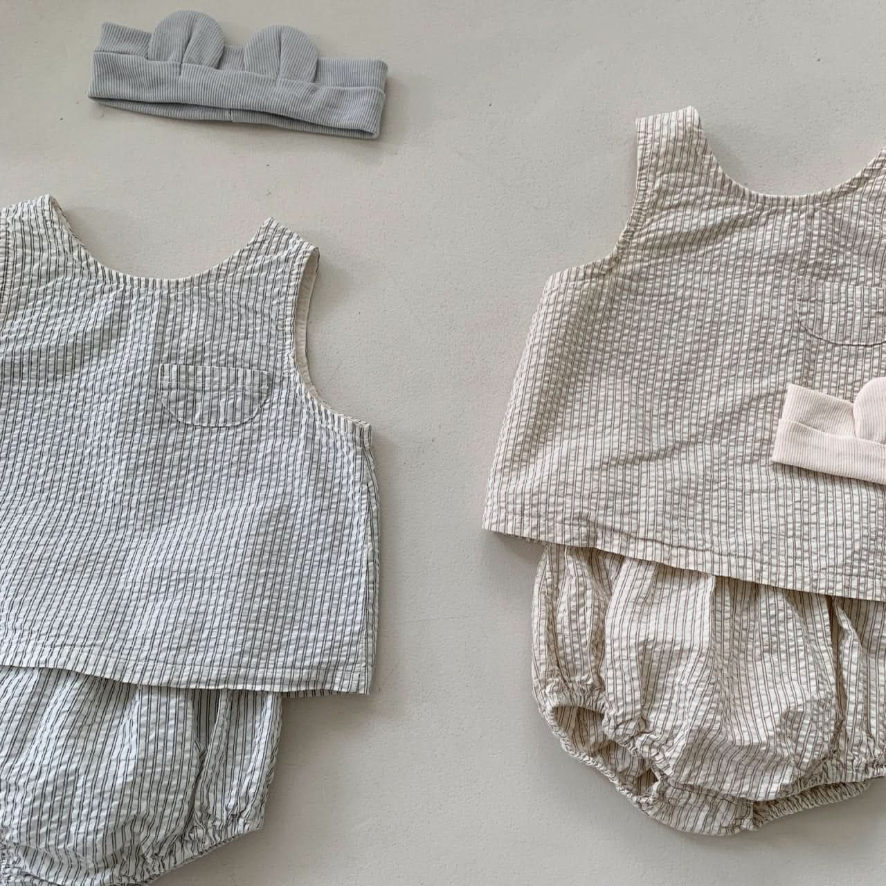 Baby BH Stripe Seersucker Sleeveless Top and Bloomer Shorts Set (3-18m) - 2 Colors - AT NOON STORE