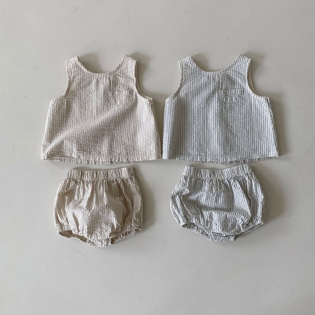 Baby BH Stripe Seersucker Sleeveless Top and Bloomer Shorts Set (3-18m) - 2 Colors - AT NOON STORE