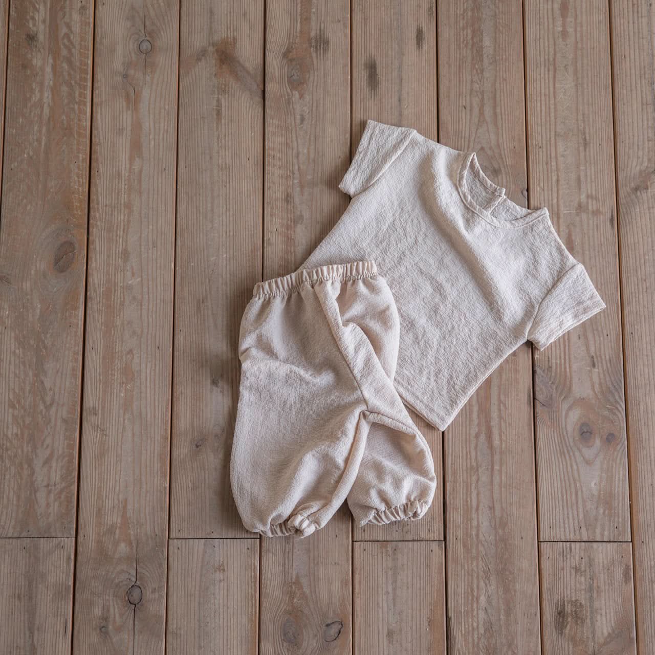 Toddler Textured Short Sleeve Top and Pants Set (6m-5y) - Beige - AT NOON STORE