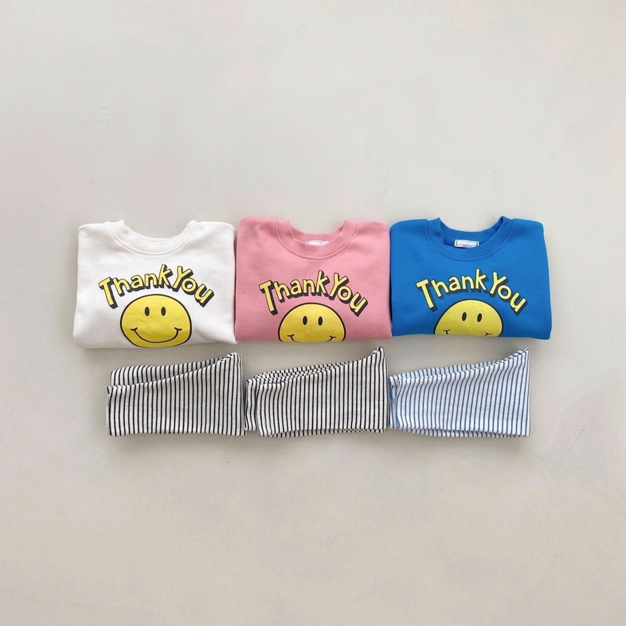 Baby Thank You Sweatshirt & Striped Leggings Set (4m-18m) - Pink - AT NOON STORE
