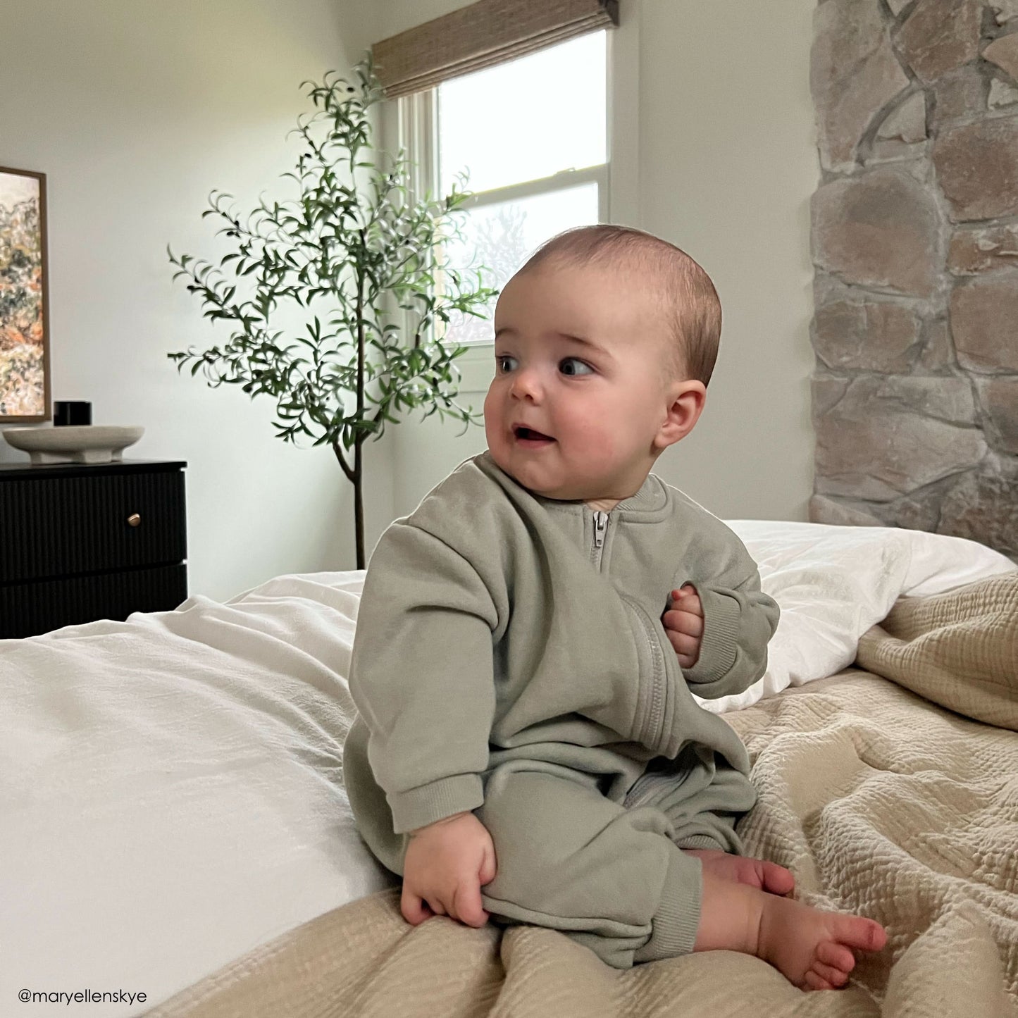 Baby At Noon Zip-up Jumpsuit (3-18m) - Oat Heather - AT NOON STORE