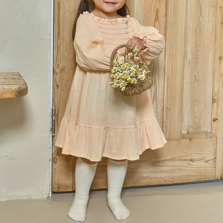 Toddler Milk Smocked Bodice Dress (3m - 2y) - Apricot kids outfit