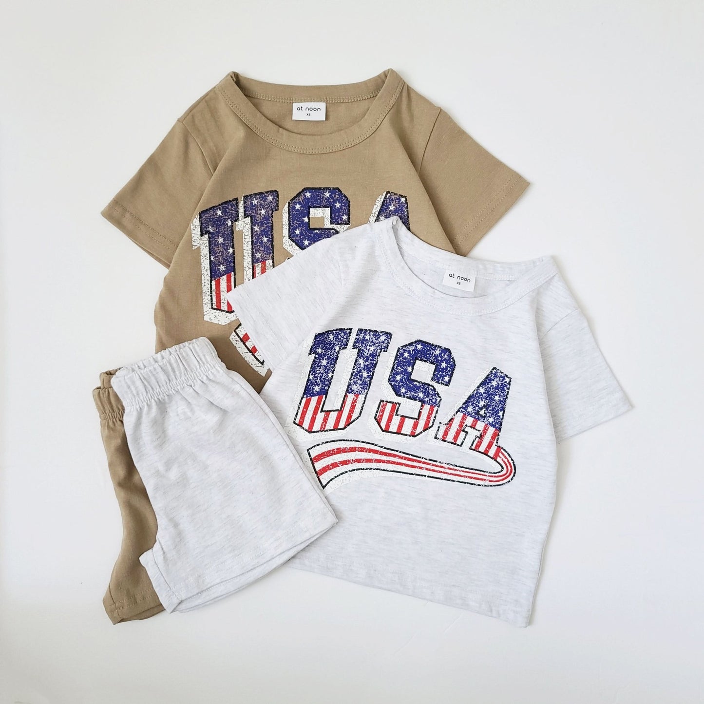 Toddler USA T-Shirt and Shorts Set (1 - 5y) - Beige kids outfit