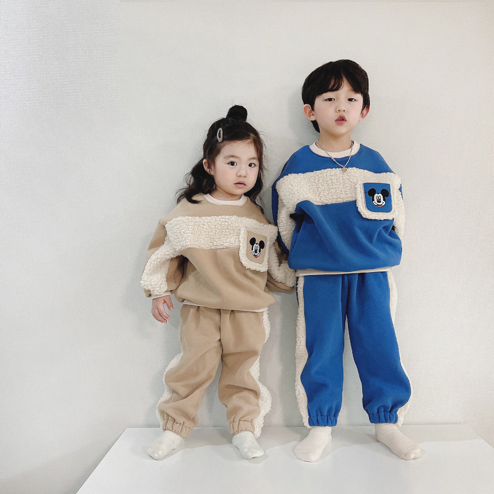 Toddler Mickey Sherpa Trim Pocket Top and Jogger Pants Set (1-6y) - Beige - AT NOON STORE