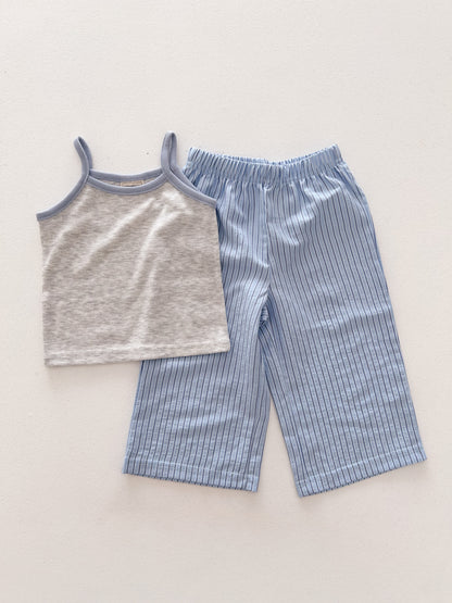 Kids Soy SS26 Noodle Strap Tank Top and Stripe Seersucker Wide Pants Set (1-6y) - 4 Colors - AT NOON STORE