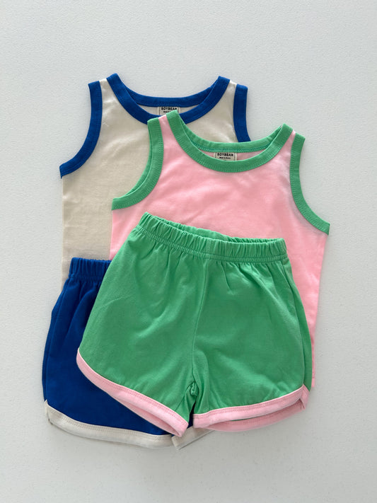 Kids Soy SS25 Contrast Trim Sleeveless Top and Shorts Set (1-6y) - 2 Colors