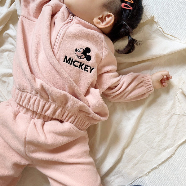 Toddler Mickey Embroidered Half Zip Fleece Top and Jogger Pants Set (1-6y) - Apricot