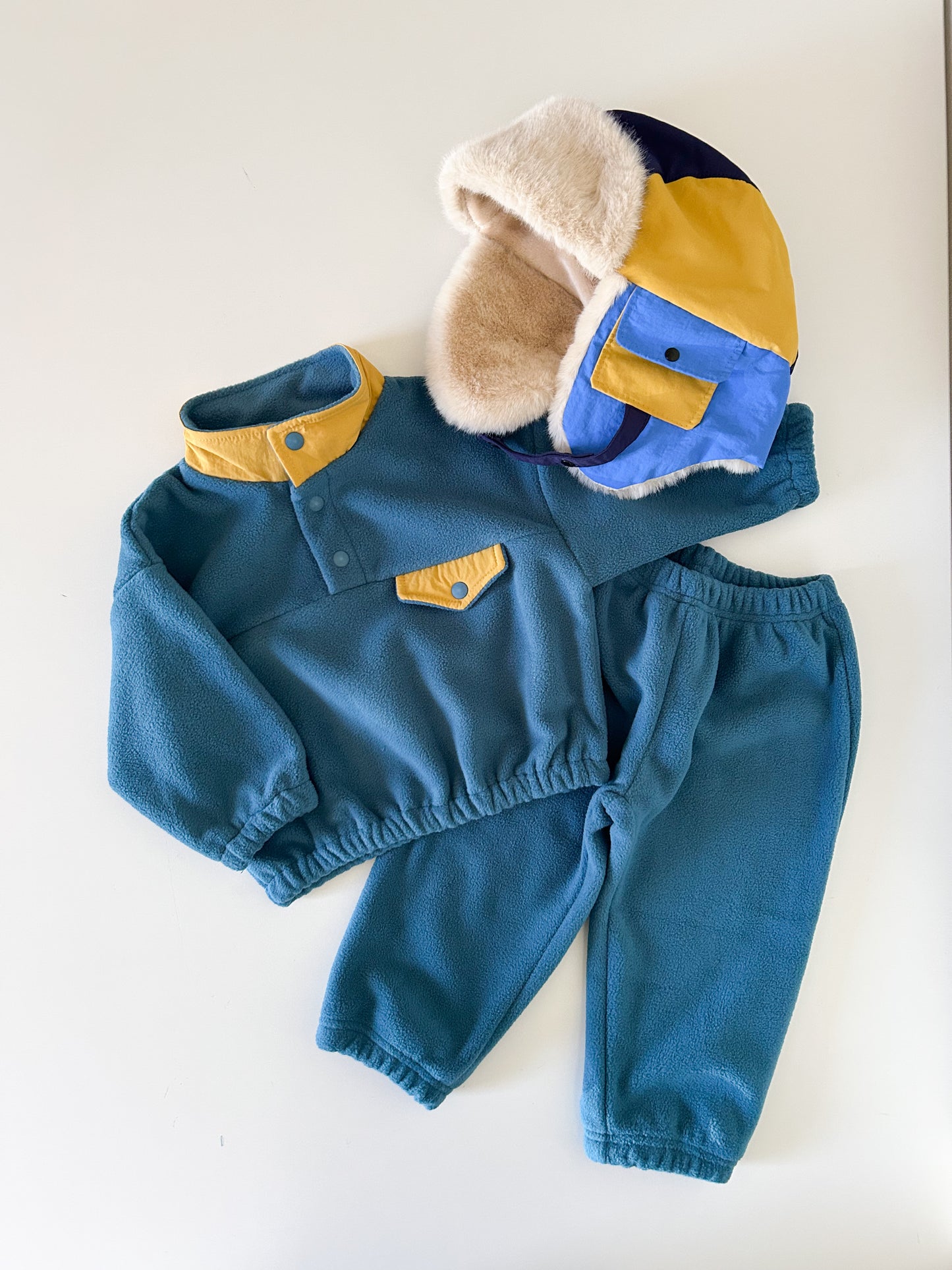 Kids Soy W25 Fleece Half Button Up Mock Neck Sweatshirt and Jogger Pants Set (1-6y) - Green Yellow