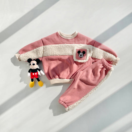 Toddler Mickey Sherpa Trim Pocket Top and Jogger Pants Set (1-6y) - Pink - AT NOON STORE