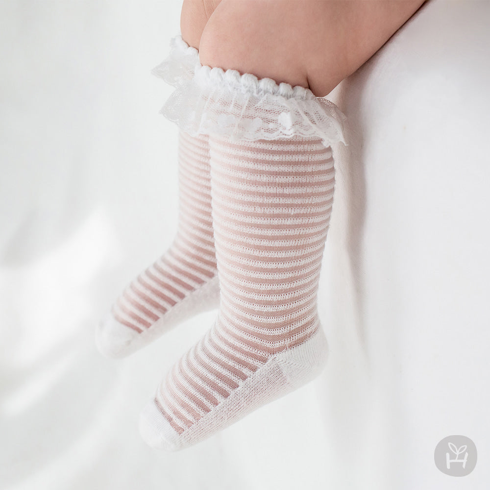 White sheer knee top high socks