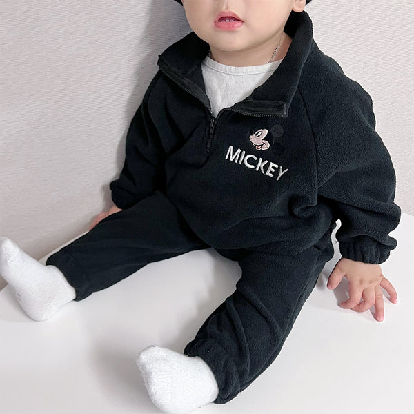 Toddler Mickey Embroidered Half Zip Fleece Top and Jogger Pants Set (1-6y) - Black
