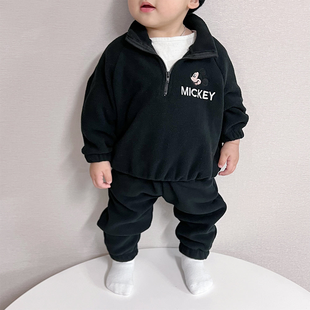 Toddler Mickey Embroidered Half Zip Fleece Top and Jogger Pants Set (1-6y) - Black - AT NOON STORE