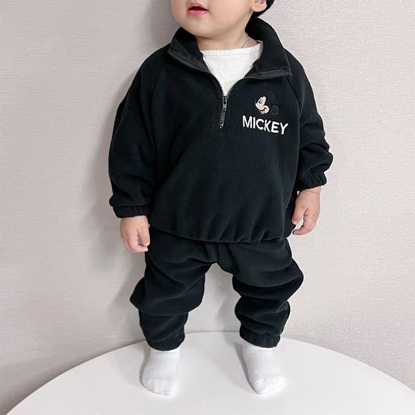 Toddler Mickey Embroidered Half Zip Fleece Top and Jogger Pants Set (1-6y) - Black