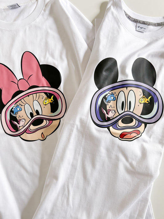 Adult Disney Mickey / Minnie Goggle Oversized Short Sleeve Top - Ivory - AT NOON STORE