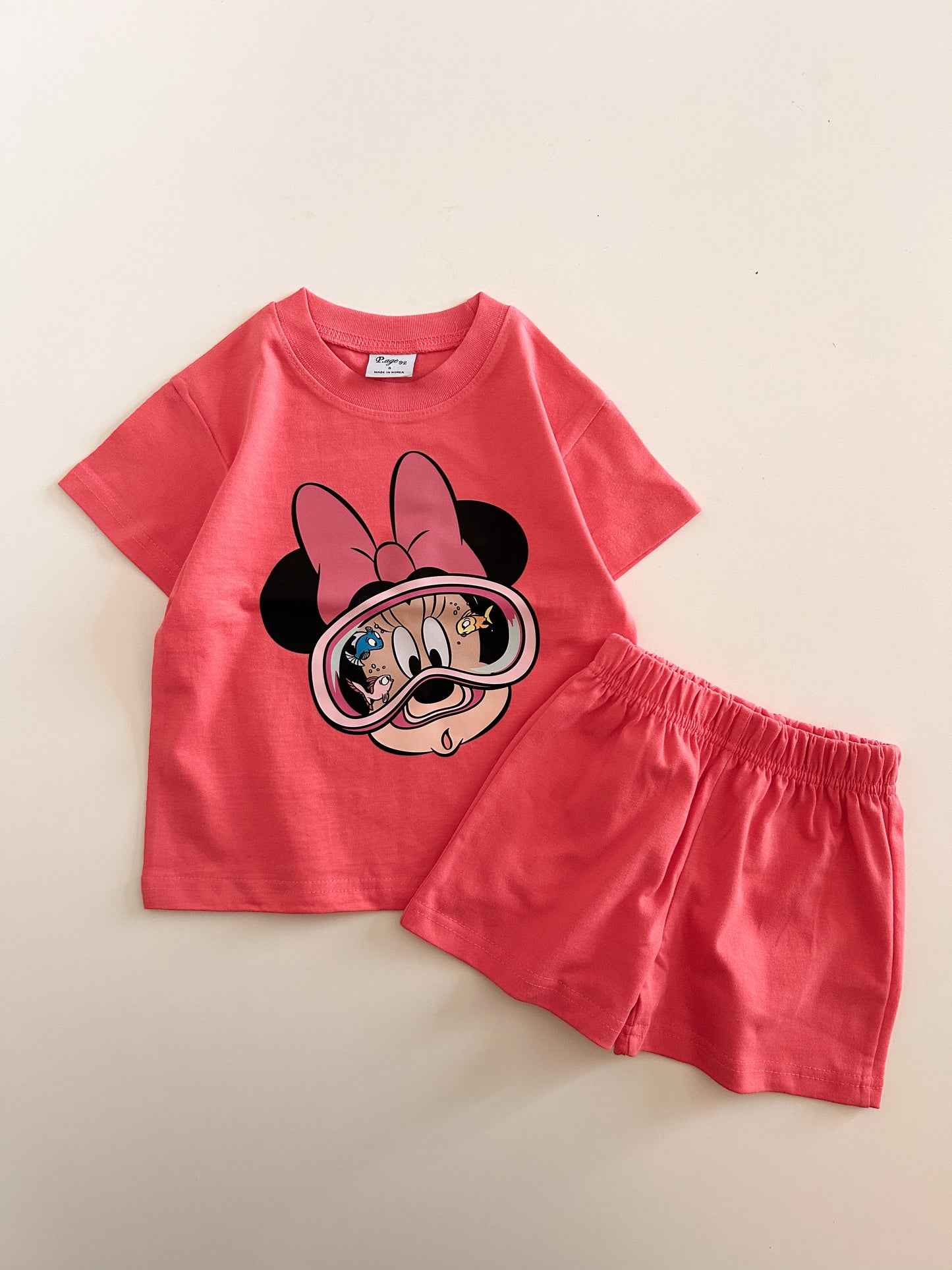 Toddler Disney Mickey/Minnie Print Cotton Short Sleeve Top and Shorts Set (2-7y) - 2 Colors