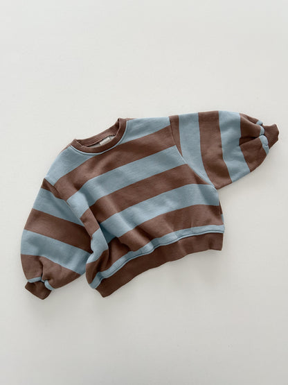 Toddler W25 Oversized Brushed Cotton Stripe Sweatshirt (1-6y) - Sky Brown