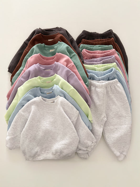 Kids Soy W25 Warm Brushed Cotton Sweatshirt and Jogger Pants Set (1-6y) - 8Colors