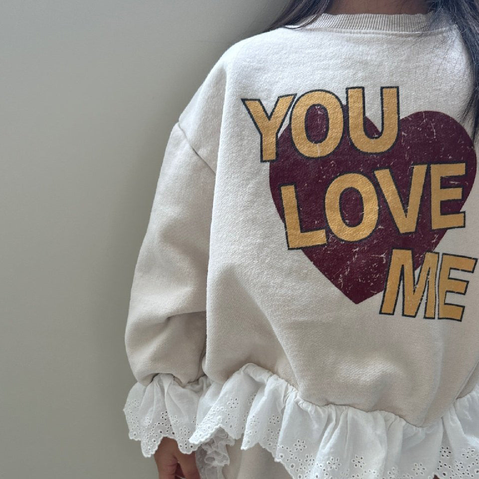 Toddler 'You Love Me' Lace Trim Sweatshirt (2-7y) - 2 Colors