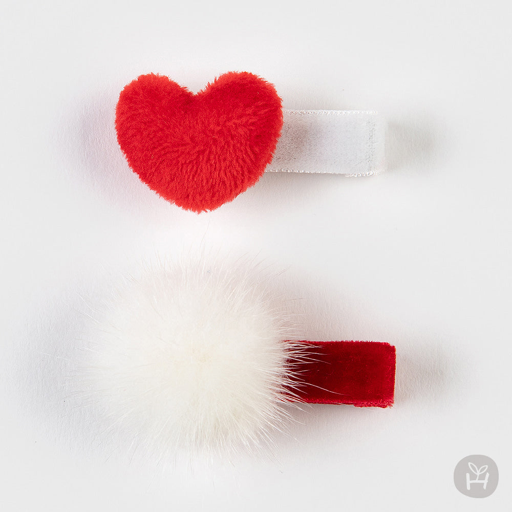 Baby Red Heart and Pom Hair Clip Set (2pk) - AT NOON STORE