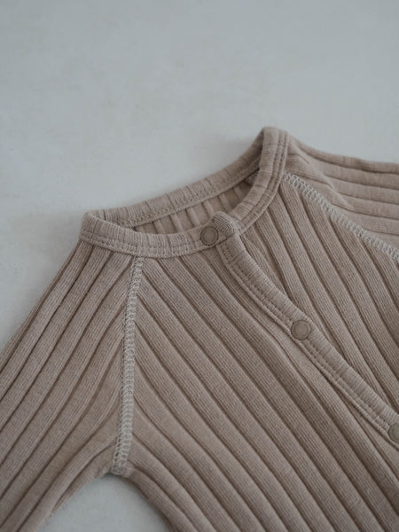 Baby Stitch Detail Ribbed Jumpsuit and Bonnet Set  (0-3m)- Beige