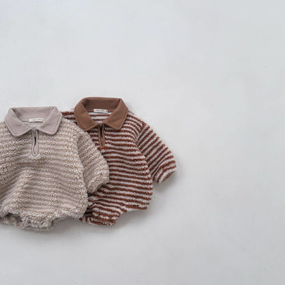Baby Anggo Half-Zip Collared Sherpa Romper (3-18m) -2 Colors - AT NOON STORE