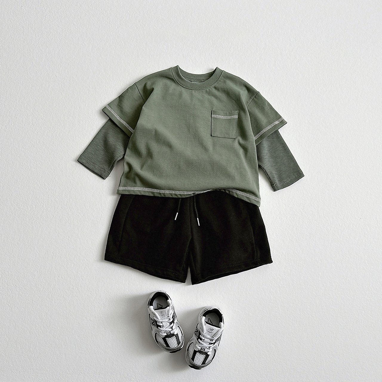 Toddler F26 Stitch Detail Layered Long Sleeve Top (2-9y) - Olive