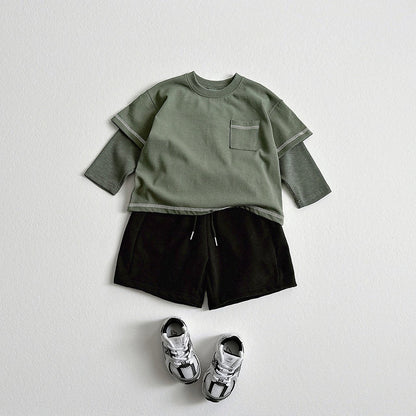 Toddler F26 Stitch Detail Layered Long Sleeve Top (2-9y) - Olive