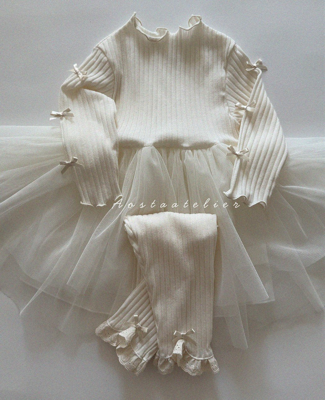 Baby/Toddler Aosta SP26 Lace and Bow Detail Ribbed Leggings (3m-5y)- 2 Colors - AT NOON STORE