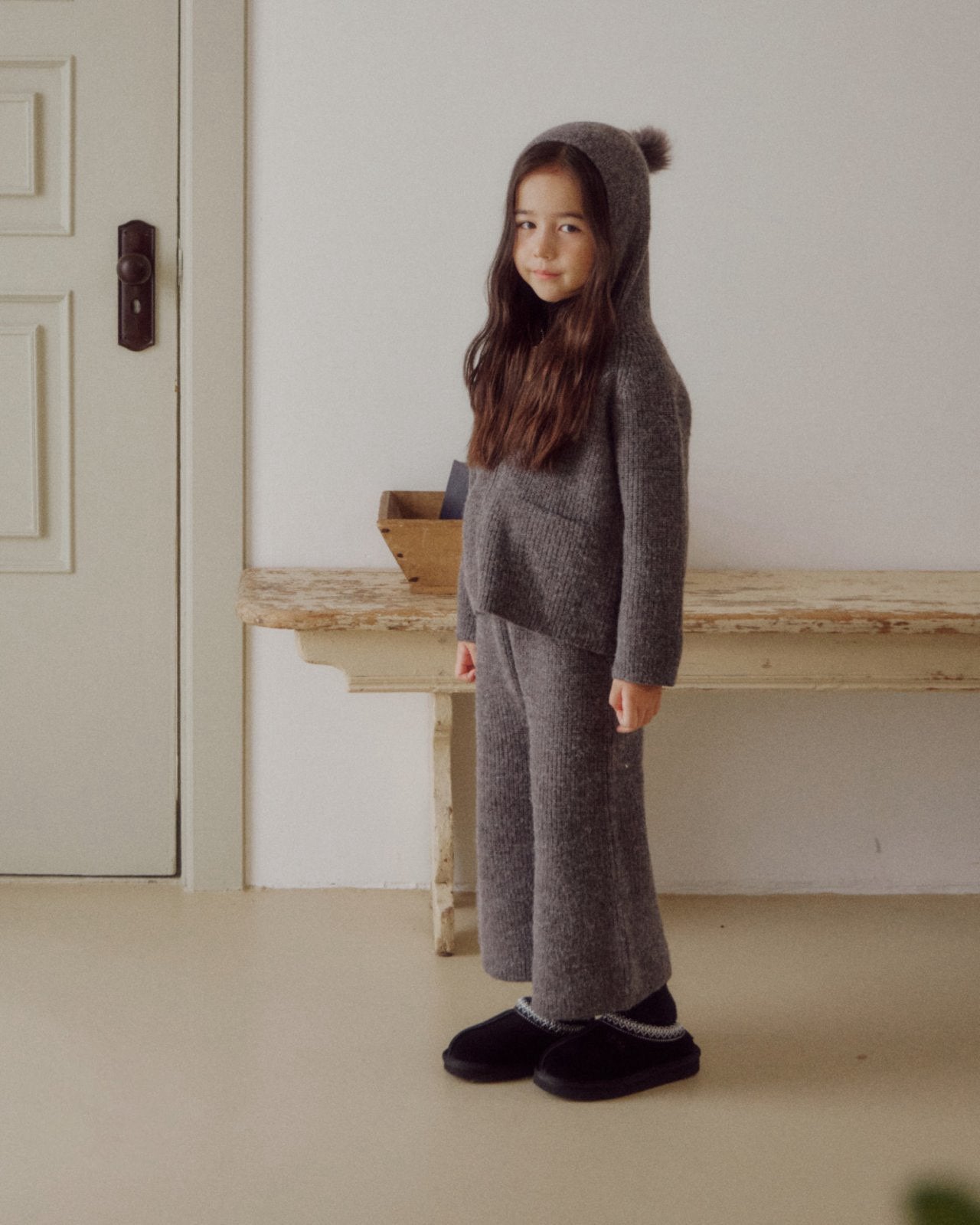 Kids W25 Knit Hooded Jacket and Flare Pants Set (3-8y) - 2 Colors