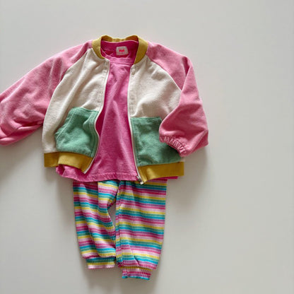 Toddler SP26 Terry Cloth Colorblock Raglan Jacket (1-6y) - Pink - AT NOON STORE