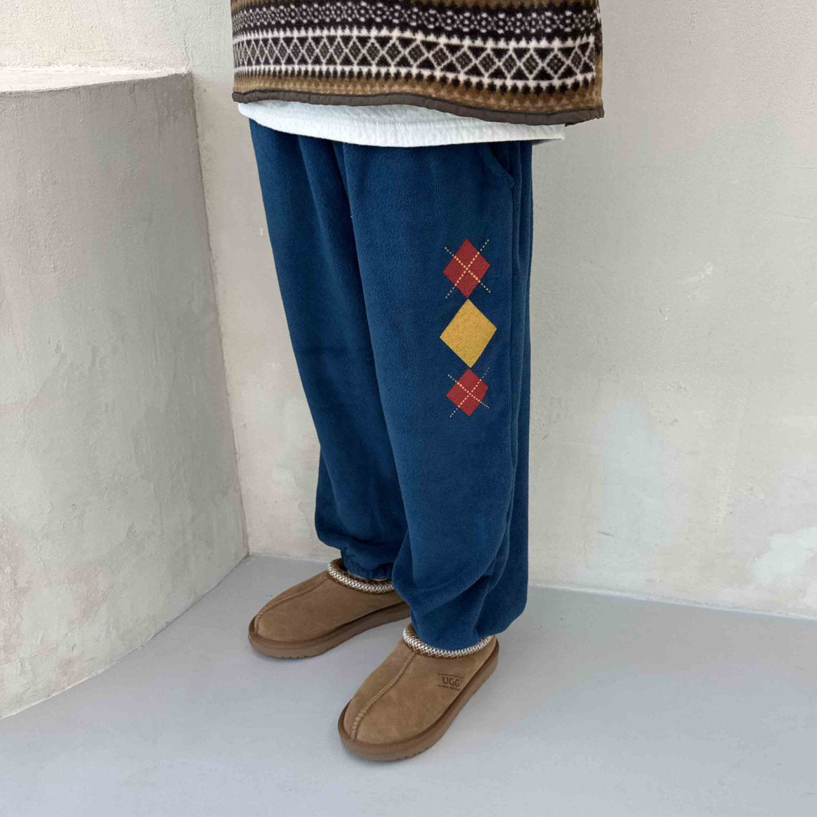 Toddler W25 Warm Terry Cloth Argyle Jogger Pants (3-7y) - 2 Colors