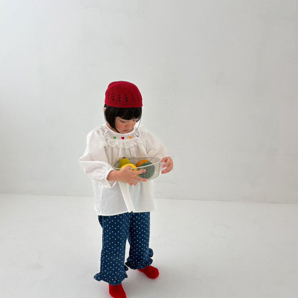 Toddler F26 Heart Embroider Long Puff Sleeve Top (1-6y) - Ivory