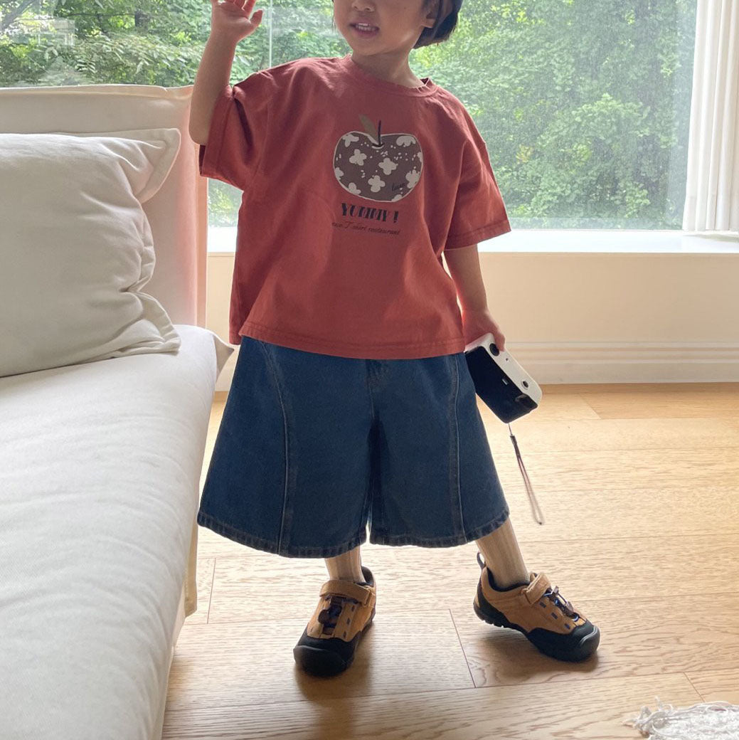 Toddler F25 Apple Print Short Sleeve Top (1-7y) - 3 Colors - AT NOON STORE