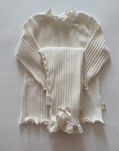 Baby/Toddler Aosta SP26 Lace and Bow Detail Ribbed Leggings (3m-5y)- 2 Colors - AT NOON STORE