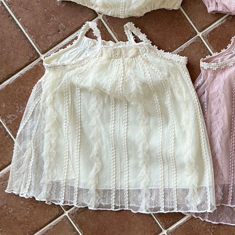 Toddler Lala SS25 Flower Strap Lace Bubble Dress (1-6y) - 2 Colors