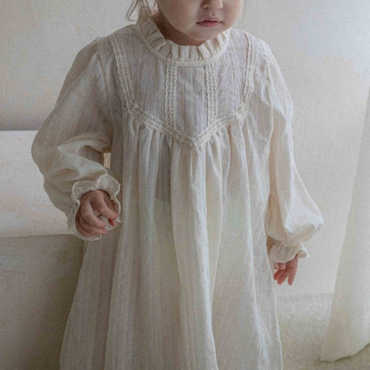 Toddler Ruffle Trim Lace York Dress (1-5y) - Cream - AT NOON STORE