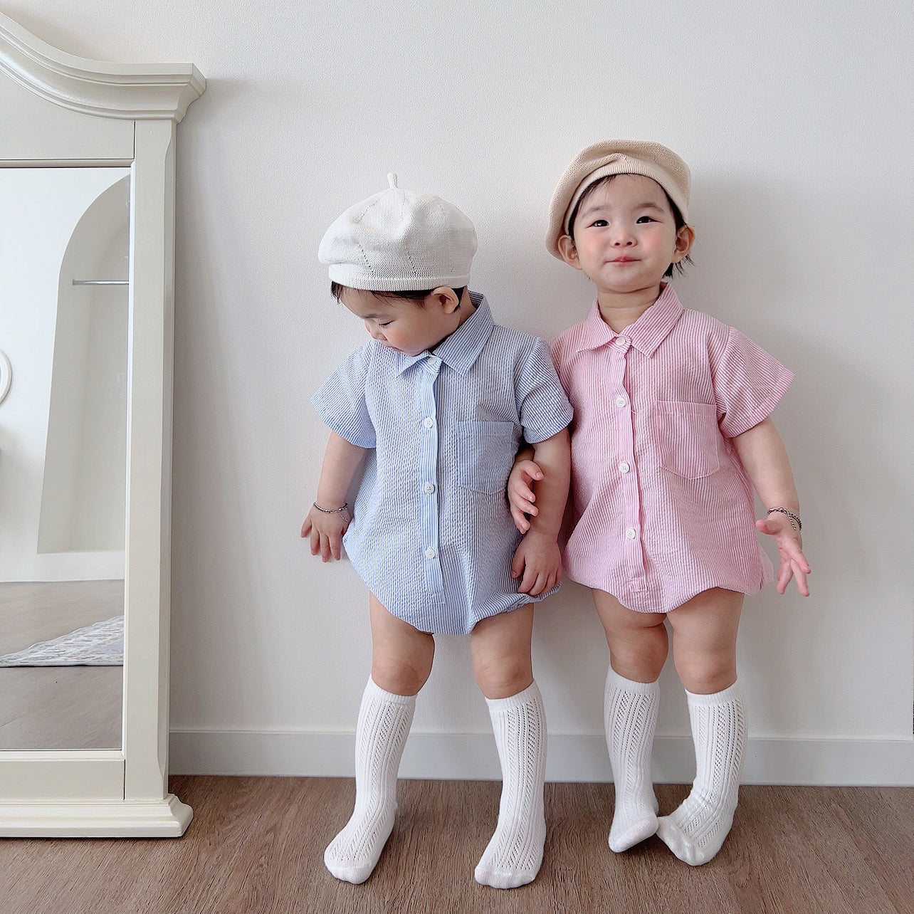 Baby Short Sleeve Stripe Shirt Romper (3-18m) - 2 Colors - AT NOON STORE