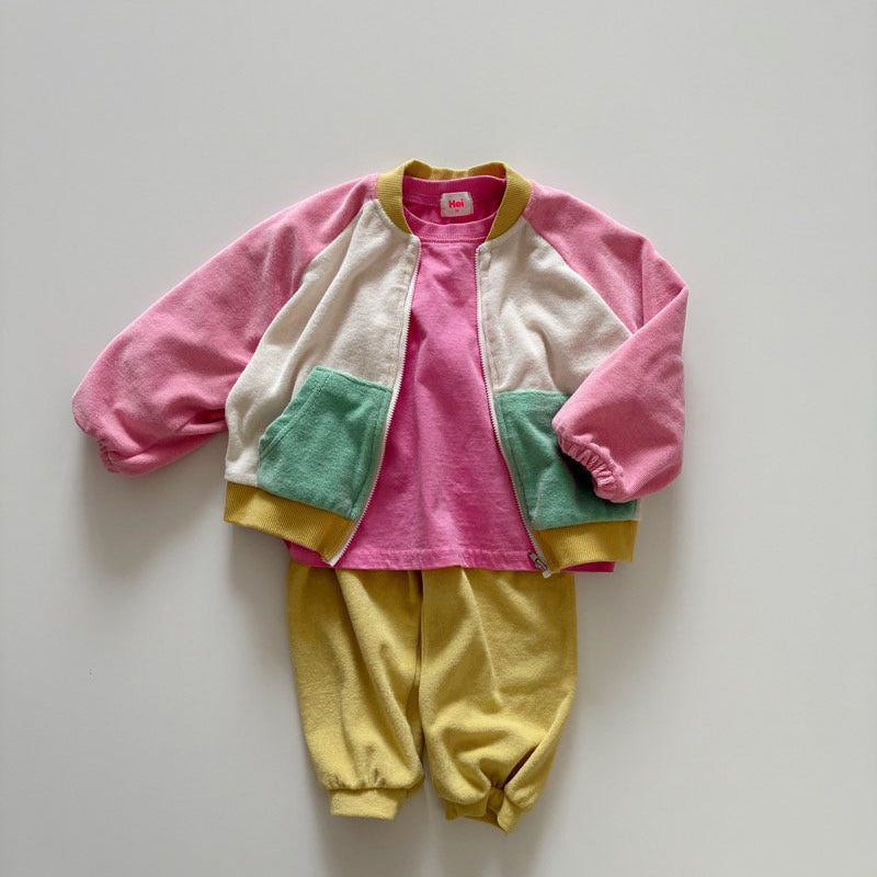 Toddler SP26 Terry Cloth Colorblock Raglan Jacket (1-6y) - Pink - AT NOON STORE