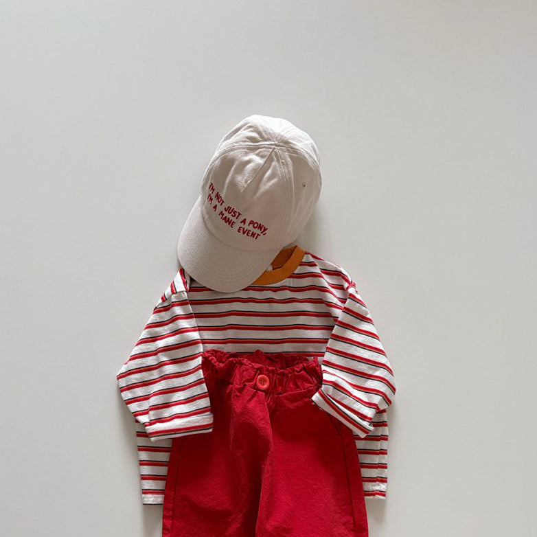 Toddler SP26 Multi Stripe Long Sleeve Loose Fit Top  (1-6y) - Red - AT NOON STORE