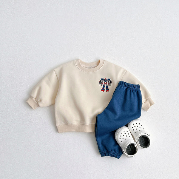 Toddler Robot Embroidery Brushed Cotton Sweatshirt (1-6y) - 3 Colors