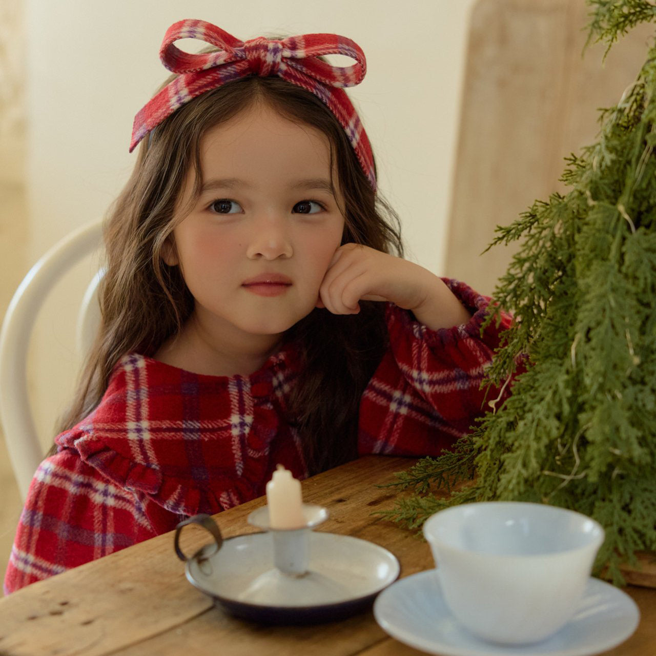 Kids W25 Holiday Plaid Big Collar Frill Dress (2-7y) - Red Blue
