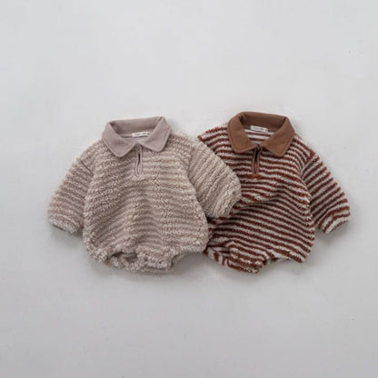 Baby Anggo Half-Zip Collared Sherpa Romper (3-18m) -2 Colors - AT NOON STORE