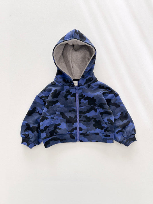 [At Noon Original Design] Kids Camouflage Zip-Up Hoodie (6m-7y) - Blue