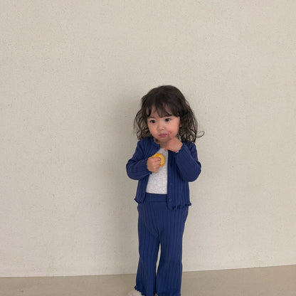Baby/Toddler Bella F26 Lettuce-Edge Ribbed Flare Pants (1-6y) - Blue