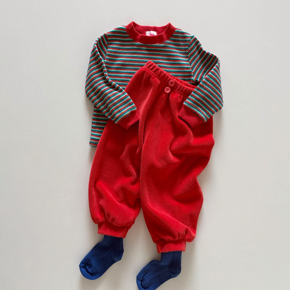 Toddler F26 Stripe Ribbed Long Sleeve Top (1-6y) - Red