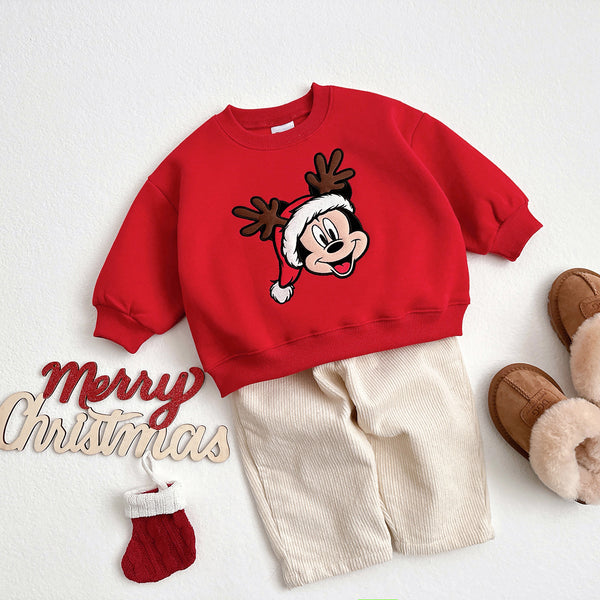 [READY TO SHIP]Toddler Disney Mickey Embroidery Holiday Sweatshirt (1-6y) - Red